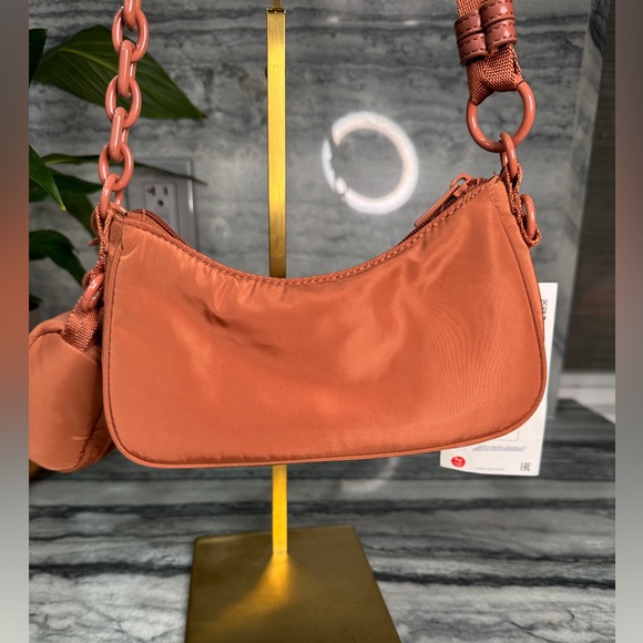Zara Womens Burnt Orange Crossbody Bag with Chain Pocket Pouch - Picture 4 of 7